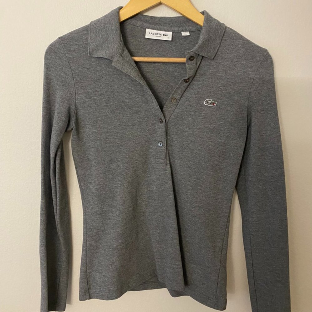 Lacoste Grey LS Polo - 34 (XS)